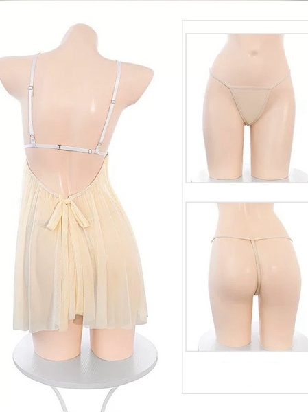 Đầm váy ngủ Sol Dress S2582 voan xuyên thấu xẻ tà sau quyến rũ đính nơ chuông phía trước siêu gợi cảm nữ tính Bralettehousevn