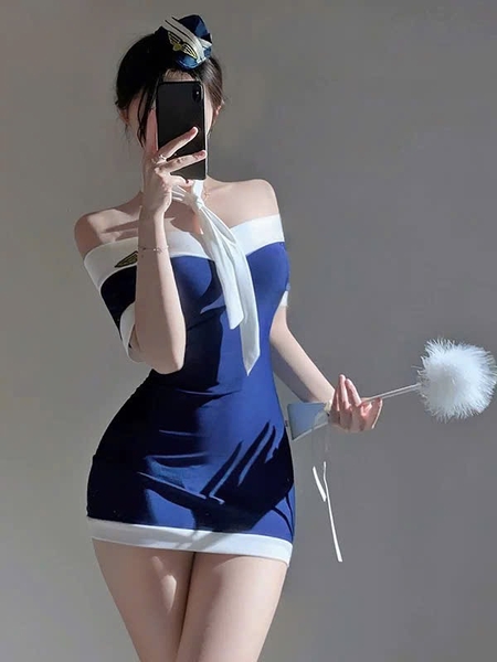 [KÈM NÓN và CÀ VẠT] Bộ đồ cosplay tiếp viên Airline Set S2583 hàng không kín đáo gợi cảm ôm body Bralettehousevn