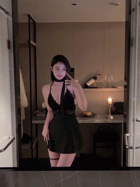 Đầm váy ngủ nữ satin Y back Lacy Dress phối ren cao cấp dây lưng siêu đẹp Bralettehousevn