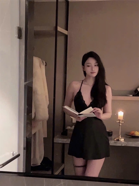 Đầm váy ngủ nữ satin Y back Lacy Dress phối ren cao cấp dây lưng siêu đẹp Bralettehousevn