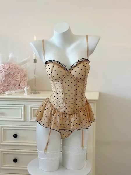 [HOT HIT] Blandices Corset S2472 chấm bi có sẵn gọng mút bèo tầng tôn dáng tiểu thư mùa hè Bralettehousevn