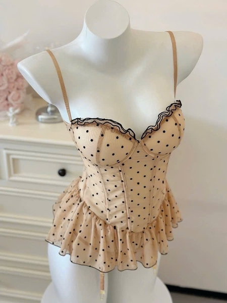 [HOT HIT] Blandices Corset S2472 chấm bi có sẵn gọng mút bèo tầng tôn dáng tiểu thư mùa hè Bralettehousevn