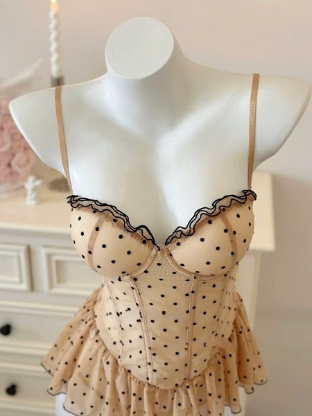 [HOT HIT] Blandices Corset S2472 chấm bi có sẵn gọng mút bèo tầng tôn dáng tiểu thư mùa hè Bralettehousevn