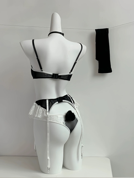 [TẶNG ĐAI + TẤT] Set đồ lót phối ren Ruffle Maid S2386 3 món phong cách hầu gái gợi cảm đính nơ cao cấp loại 1 Bralettehousevn