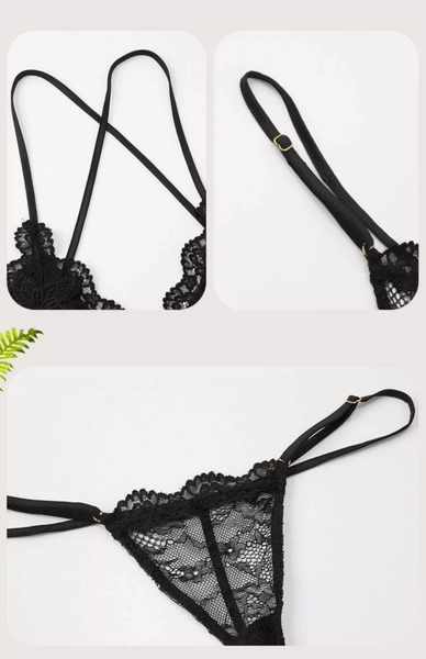 [KÈM QUẦN] Đầm ngủ Tahi Dress S2381 lưới xuyên thấu phối ren nổi cao cấp gợi cảm Bralettehousevn