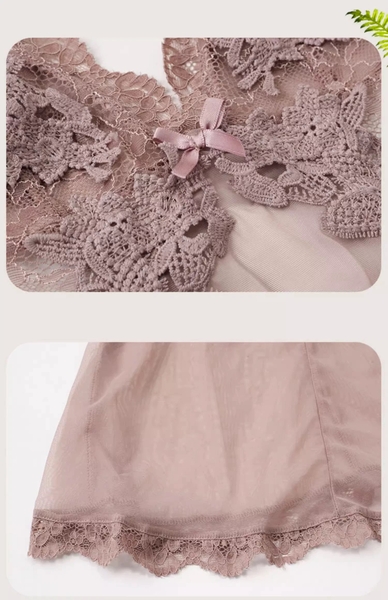 [KÈM QUẦN] Đầm ngủ Tahi Dress S2381 lưới xuyên thấu phối ren nổi cao cấp gợi cảm Bralettehousevn