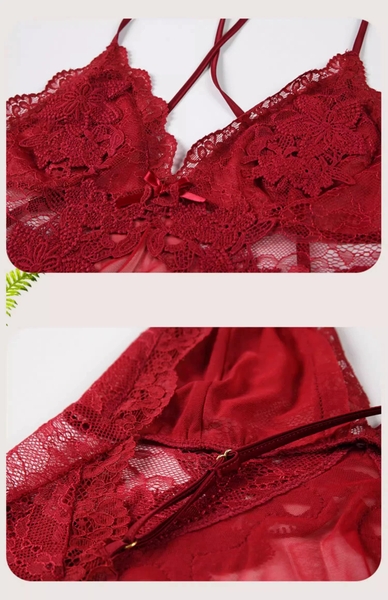 [KÈM QUẦN] Đầm ngủ Tahi Dress S2381 lưới xuyên thấu phối ren nổi cao cấp gợi cảm Bralettehousevn