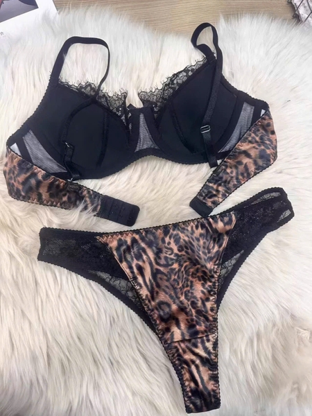 Bộ đồ lót nữ Beno Set S2590 da beo có gọng mút mỏng phối ren gợi cảm quyến rũ Bralettehousevn