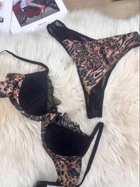 Bộ đồ lót nữ Beno Set S2590 da beo có gọng mút mỏng phối ren gợi cảm quyến rũ Bralettehousevn