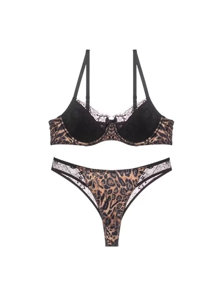 Bộ đồ lót nữ Beno Set S2590 da beo có gọng mút mỏng phối ren gợi cảm quyến rũ Bralettehousevn