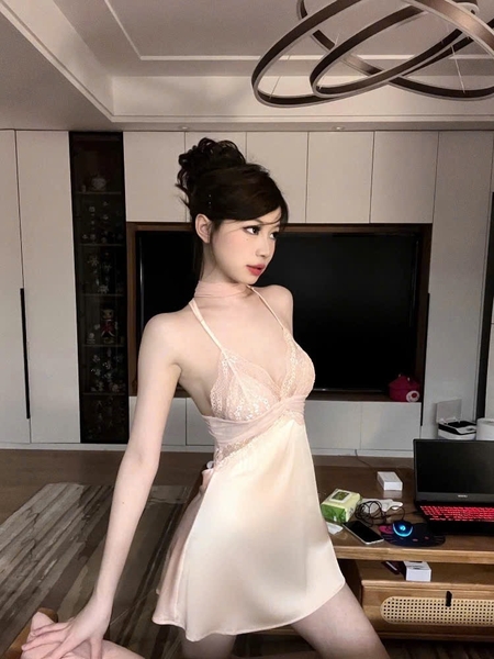 Đầm váy ngủ nữ satin Y back Lacy Dress phối ren cao cấp dây lưng siêu đẹp Bralettehousevn