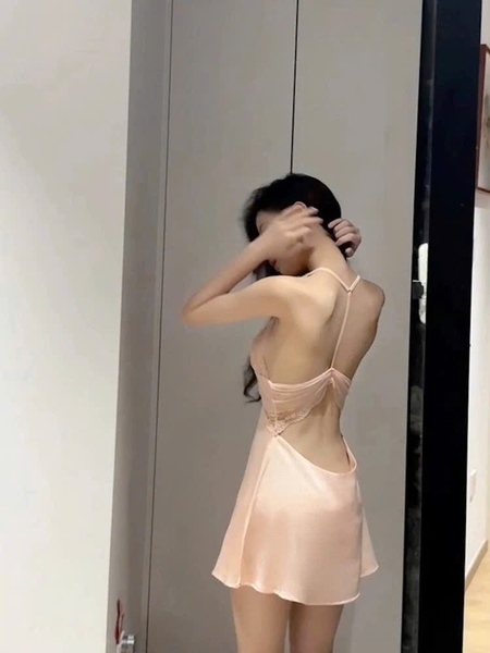 Đầm váy ngủ nữ satin Y back Lacy Dress phối ren cao cấp dây lưng siêu đẹp Bralettehousevn