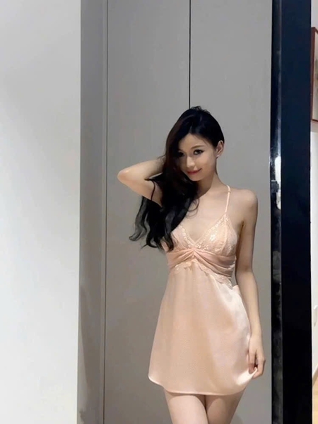 Đầm váy ngủ nữ satin Y back Lacy Dress phối ren cao cấp dây lưng siêu đẹp Bralettehousevn