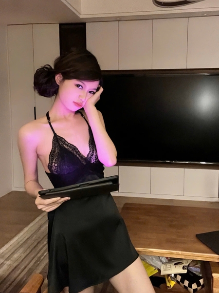 Đầm váy ngủ nữ satin Y back Lacy Dress phối ren cao cấp dây lưng siêu đẹp Bralettehousevn