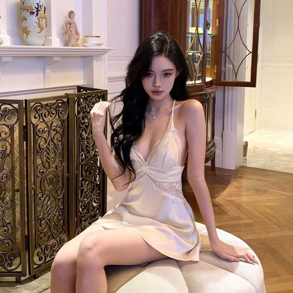 Đầm váy ngủ nữ satin Y back Lacy Dress phối ren cao cấp dây lưng siêu đẹp Bralettehousevn