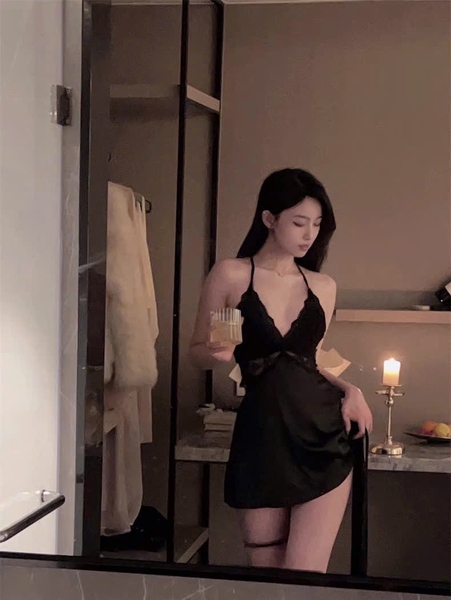 Đầm váy ngủ nữ satin Y back Lacy Dress phối ren cao cấp dây lưng siêu đẹp Bralettehousevn