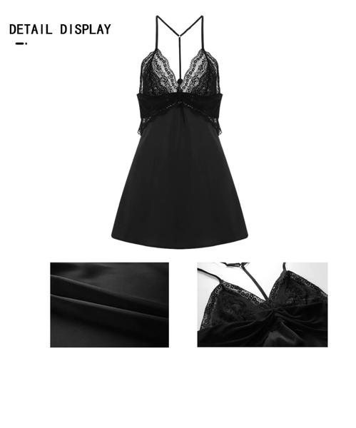 Đầm váy ngủ nữ satin Y back Lacy Dress phối ren cao cấp dây lưng siêu đẹp Bralettehousevn