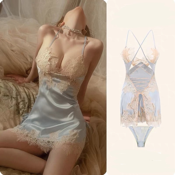 Đầm ngủ satin nữ Jammy Dress S2593 phối ren da cao cấp gợi cảm sang trọng nữ tính Bralettehousevn