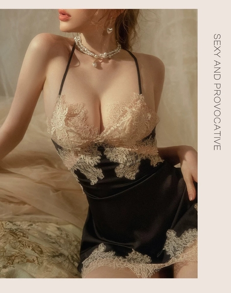 Đầm ngủ satin nữ Jammy Dress S2593 phối ren da cao cấp gợi cảm sang trọng nữ tính Bralettehousevn