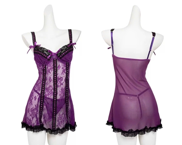 Đầm váy ngủ nữ Mystic Set ( Kèm vớ) S2482 ren phối nơ cao cấp ballet tiểu thư nữ tính dáng xoè Bralettehousevn