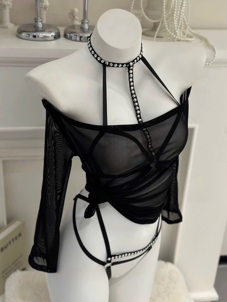 [KÈM ÁO NGOÀI] Bộ đồ ngủ Wicked Set S2525 gồm dây đai trong và áo ngoài mỏng xuyên thấu gợi cảm quyến rũ Bralettehousevn