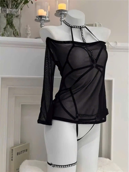 [KÈM ÁO NGOÀI] Bộ đồ ngủ Wicked Set S2525 gồm dây đai trong và áo ngoài mỏng xuyên thấu gợi cảm quyến rũ Bralettehousevn