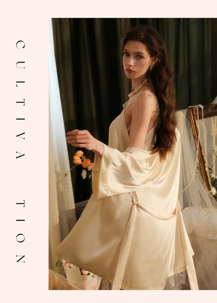Bộ đồ nữ 2 dây satin phối ren Golden Set kèm quần short nữ tính gợi cảm cao cấp tiểu thư Bralettehousevn
