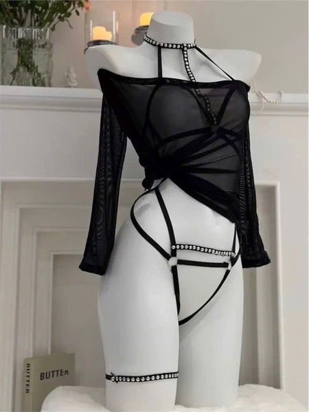 [KÈM ÁO NGOÀI] Bộ đồ ngủ Wicked Set S2525 gồm dây đai trong và áo ngoài mỏng xuyên thấu gợi cảm quyến rũ Bralettehousevn