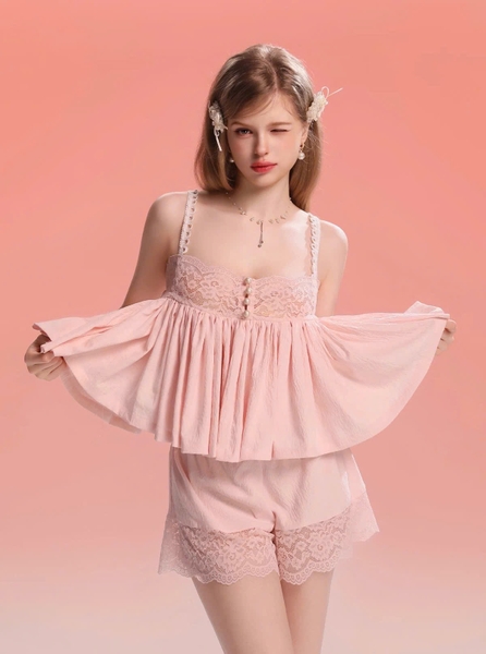 Bộ đồ nữ chất xô Modern Set áo 2 dây kèm quần short phối bản ren gợi cảm nữ tính Bralettehousevn