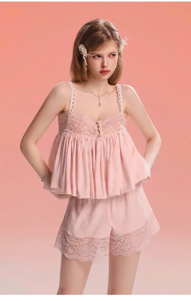 Bộ đồ nữ chất xô Modern Set áo 2 dây kèm quần short phối bản ren gợi cảm nữ tính Bralettehousevn