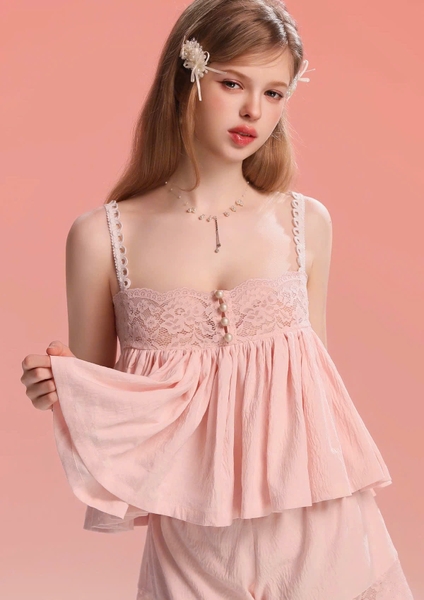 Bộ đồ nữ chất xô Modern Set áo 2 dây kèm quần short phối bản ren gợi cảm nữ tính Bralettehousevn
