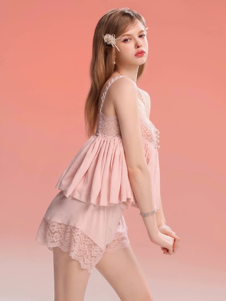 Bộ đồ nữ chất xô Modern Set áo 2 dây kèm quần short phối bản ren gợi cảm nữ tính Bralettehousevn