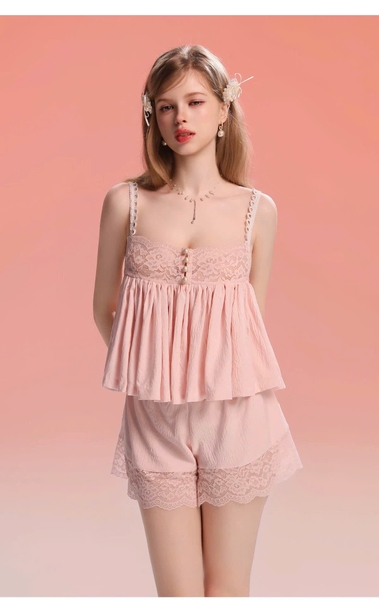 Bộ đồ nữ chất xô Modern Set áo 2 dây kèm quần short phối bản ren gợi cảm nữ tính Bralettehousevn