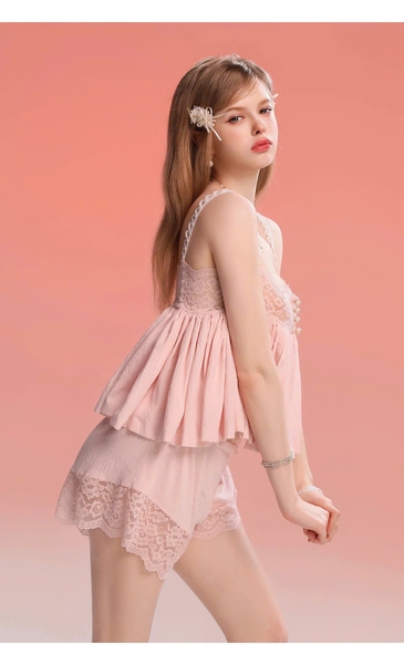 Bộ đồ nữ chất xô Modern Set áo 2 dây kèm quần short phối bản ren gợi cảm nữ tính Bralettehousevn