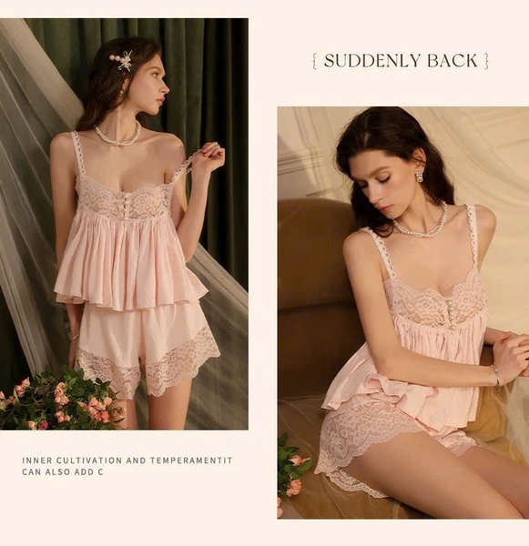 Bộ đồ nữ chất xô Modern Set áo 2 dây kèm quần short phối bản ren gợi cảm nữ tính Bralettehousevn