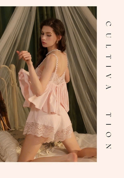 Bộ đồ nữ chất xô Modern Set áo 2 dây kèm quần short phối bản ren gợi cảm nữ tính Bralettehousevn