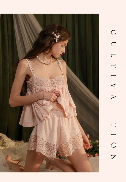 Bộ đồ nữ chất xô Modern Set áo 2 dây kèm quần short phối bản ren gợi cảm nữ tính Bralettehousevn