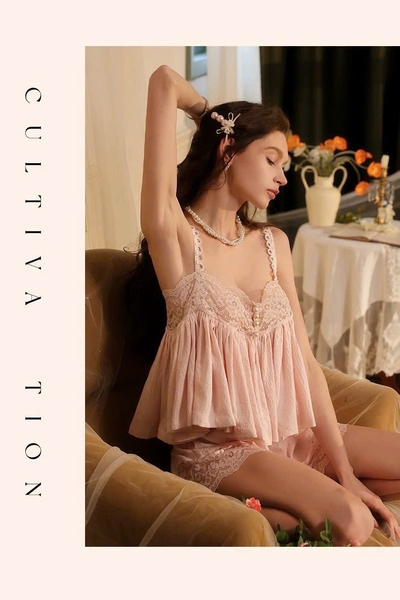 Bộ đồ nữ chất xô Modern Set áo 2 dây kèm quần short phối bản ren gợi cảm nữ tính Bralettehousevn