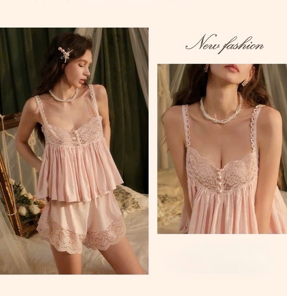 Bộ đồ nữ chất xô Modern Set áo 2 dây kèm quần short phối bản ren gợi cảm nữ tính Bralettehousevn