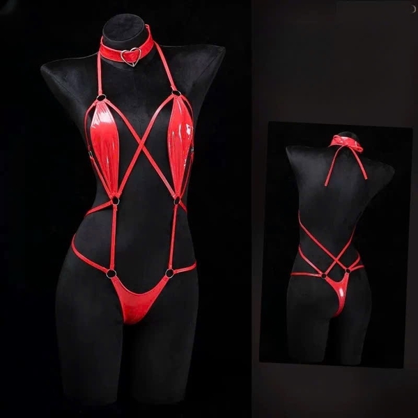 Bộ đồ liền thân dây Skin-tight Bodysuit S2527 da PU táo bạo gợi cảm nóng bỏng Bralettehousevn