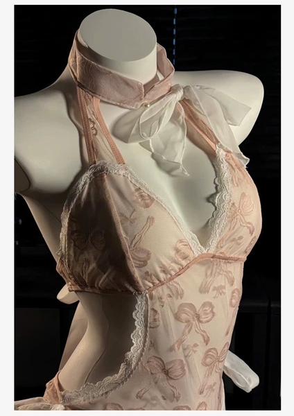 Bộ đồ liền thân Centi Bodysuit voan mỏng cột nơ xuyên thấu gợi cảm Bralettehousevn