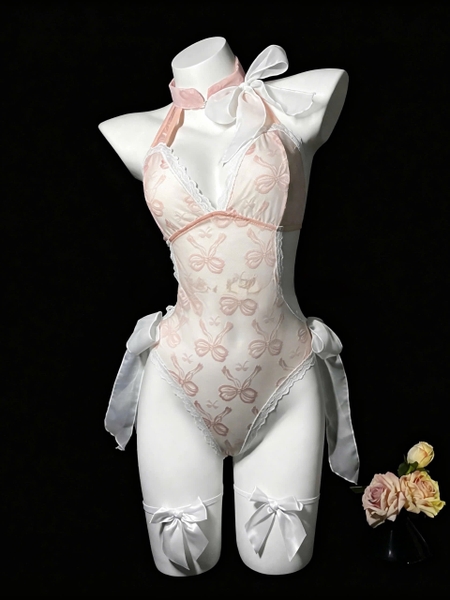 Bộ đồ liền thân Centi Bodysuit voan mỏng cột nơ xuyên thấu gợi cảm Bralettehousevn