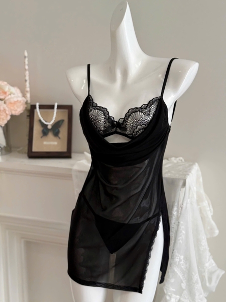 Đầm váy ngủ Aria Dress xuyên thấu phối ren gợi cảm sang trọng quyến rũ cổ đổ xẻ tà Bralettehousevn