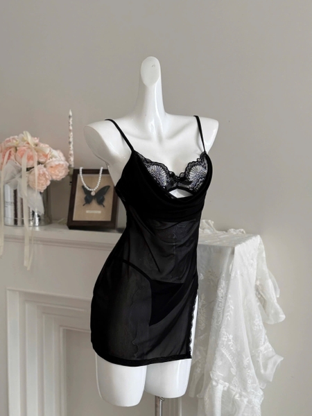 Đầm váy ngủ Aria Dress xuyên thấu phối ren gợi cảm sang trọng quyến rũ cổ đổ xẻ tà Bralettehousevn