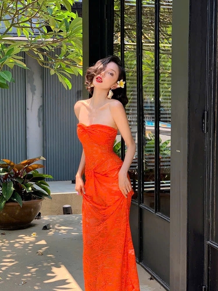 Đầm váy ren nữ Oran Dress S2530 xuyên thấu hot hit nhất mùa hè cúp ngang dáng dài siêu tôn dáng gợi cảm Bralettehousevn