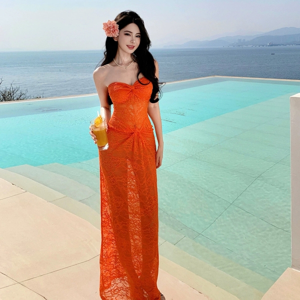 Đầm váy ren nữ Oran Dress S2530 xuyên thấu hot hit nhất mùa hè cúp ngang dáng dài siêu tôn dáng gợi cảm Bralettehousevn