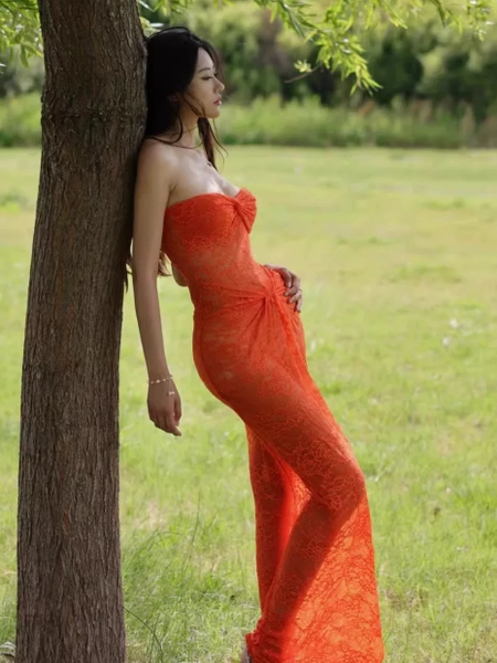 Đầm váy ren nữ Oran Dress S2530 xuyên thấu hot hit nhất mùa hè cúp ngang dáng dài siêu tôn dáng gợi cảm Bralettehousevn