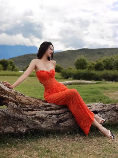 Đầm váy ren nữ Oran Dress S2530 xuyên thấu hot hit nhất mùa hè cúp ngang dáng dài siêu tôn dáng gợi cảm Bralettehousevn