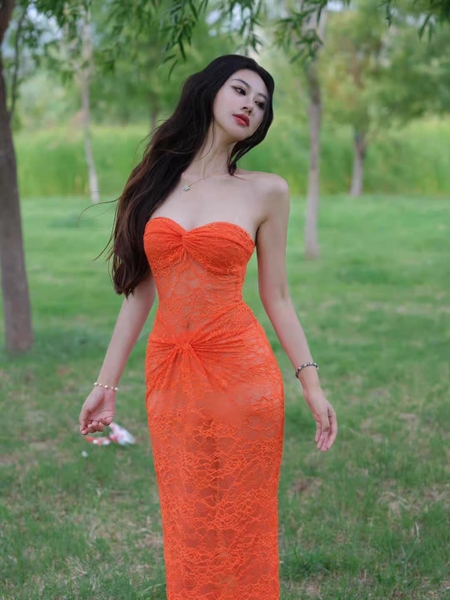 Đầm váy ren nữ Oran Dress S2530 xuyên thấu hot hit nhất mùa hè cúp ngang dáng dài siêu tôn dáng gợi cảm Bralettehousevn
