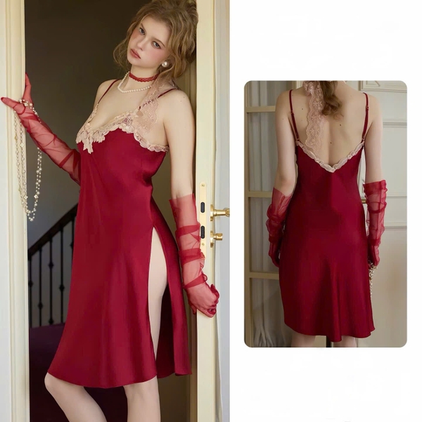 Đầm váy ngủ satin phối hoa cao cấp Graceful Dress dáng lửng thanh lịch nữ tính sang trọng Balettehousevn